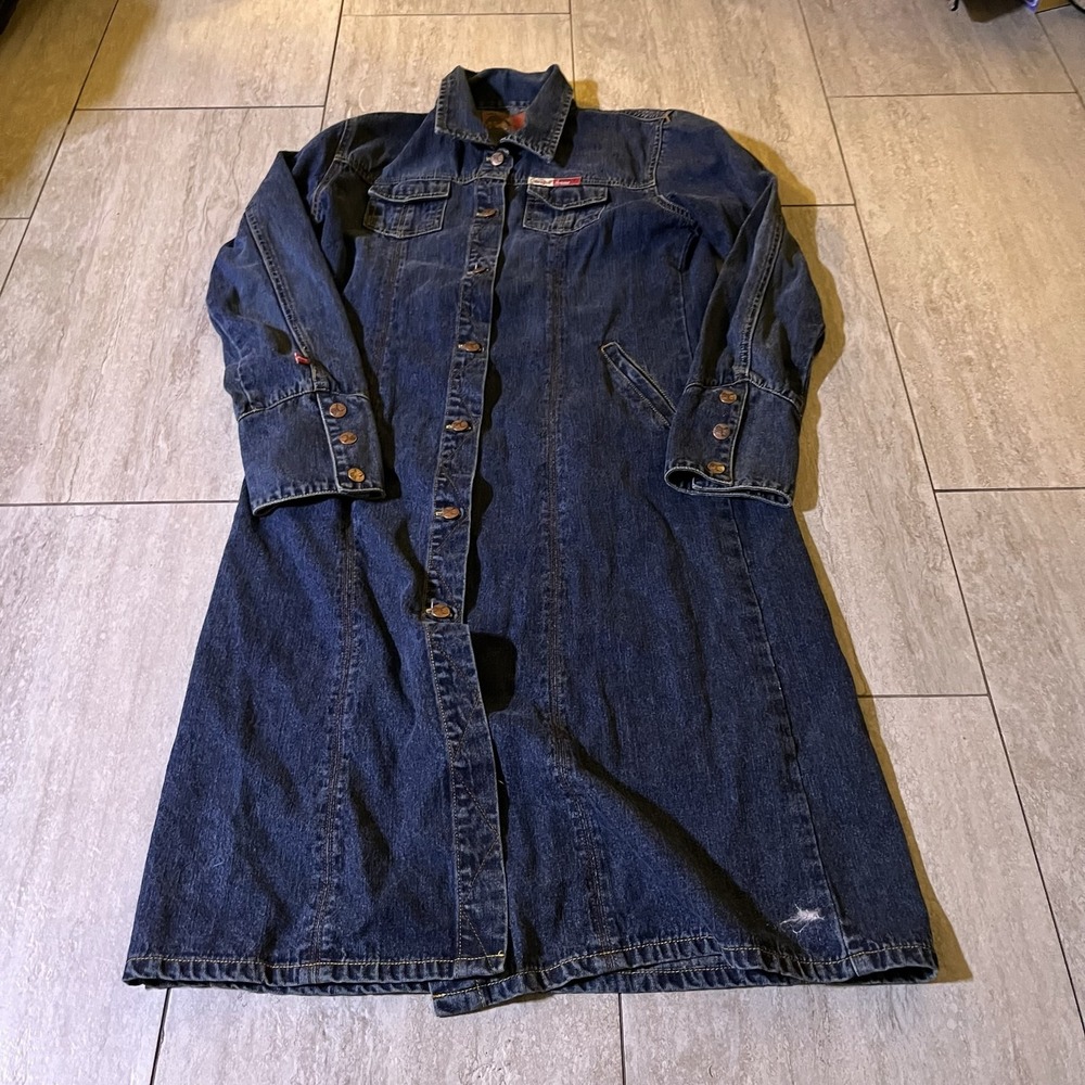 O'Neill Shirt Womens Medium Blue Denim Long Button Up Tunic Dress Duster